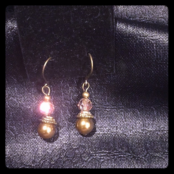 Artisan created; Gorgeous Bronze & peach Chinese crystal earrings - Picture 1 of 2